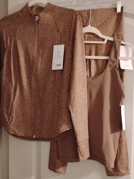 Athleta Other - Athleta Brown Leopard-Print Jacket and Pants Set